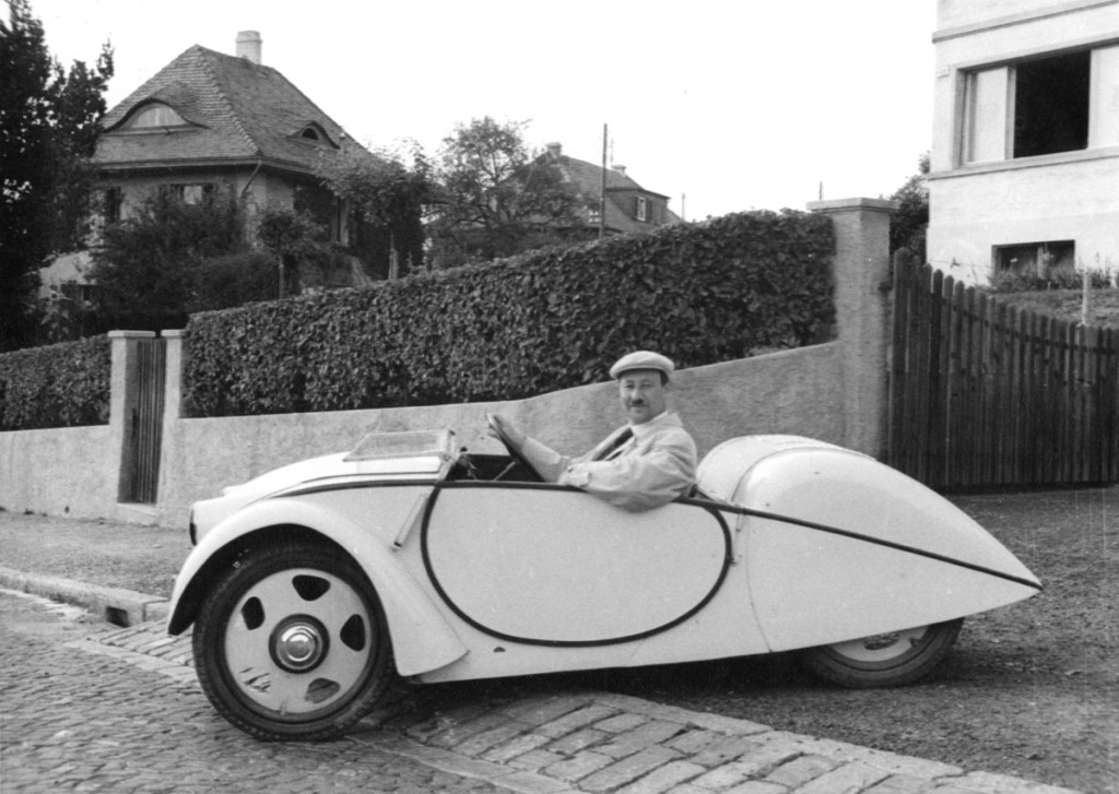Josef Ganz test-driving one of the Swiss Volkswagen prototypes